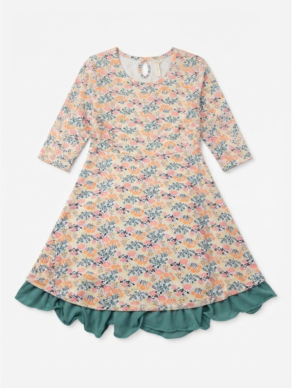 Matilda Jane Floral 3/4 Sleeve Ruffle Hem Dress – Size L (See Measurements)